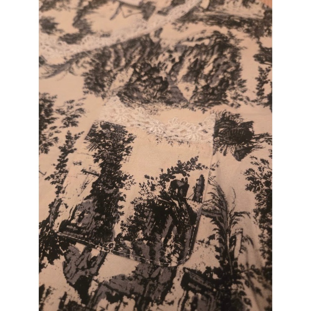 Parisian Intimates Cotton Toile Nightgown Black‎ Cream Lace Trim Size M W0672 - Picture 3 of 5